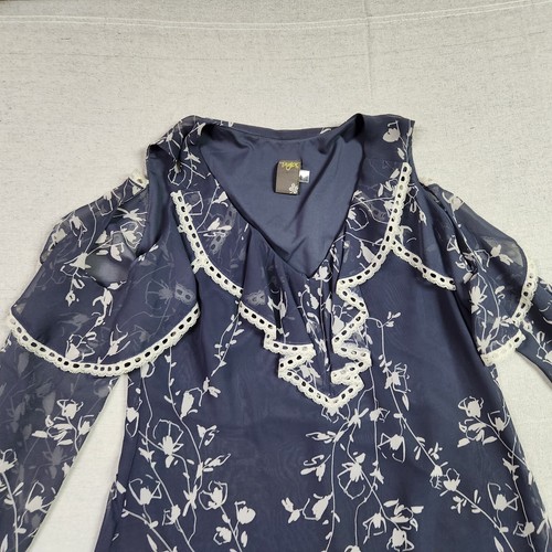 Taylor Dress Womens Size 10 Blue Floral Cold Shoulder Long Sleeve V-Neck A-Line - Picture 2 of 14