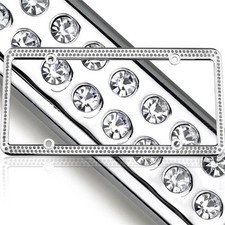Swarovski Clear 2pcs Crystal Bling License Plate Frame Inlay With Screw Caps