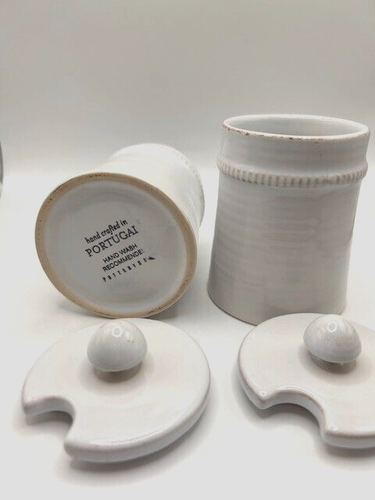 Pottery Barn Portugal White Ceramic Jar with Cutout Lid for salt/ sugar, herbs