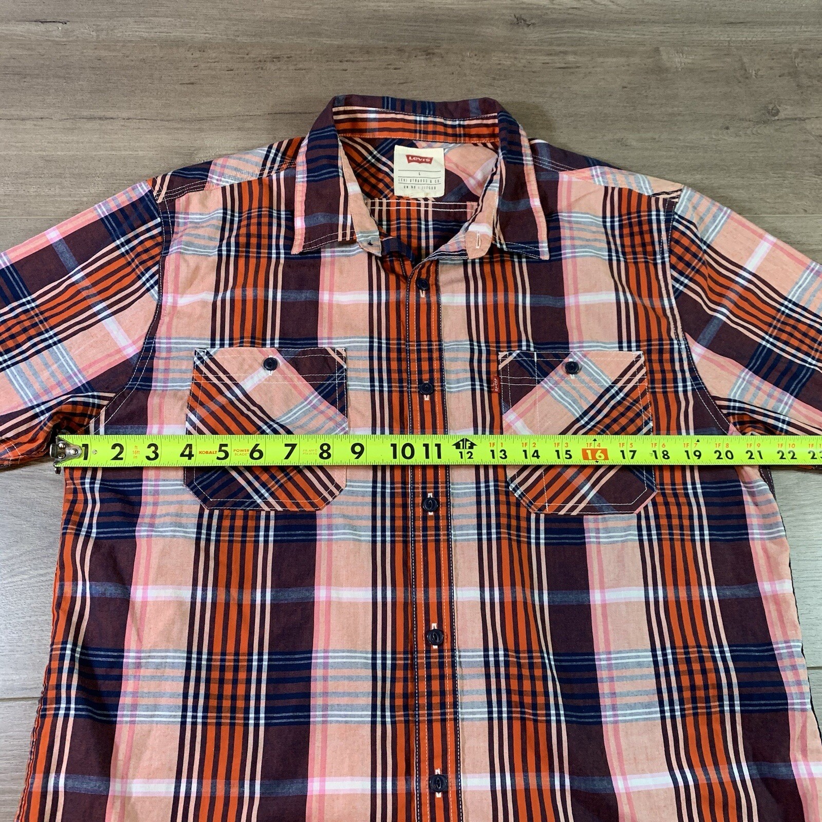 Levi’s Red Tab Multicolor Orange Blue Plaid Butto… - image 8