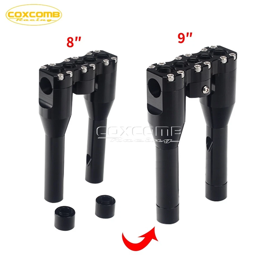 Kit de montajes elevadores de manillar de 1-1/8" de 8"+1" para Harley Sportster Electra Glide Foto 2 de 4