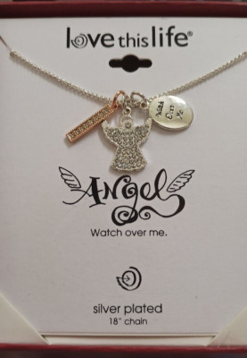 NIB Love This Life ~ Angel Watch Over Me ~ Fine Silver Plated 18'' Necklace