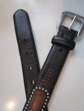 Boy's Cowboy Belt Black Leather Brown Trim Silver Studs Size 22