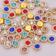 50pcs Sew On Crystal Rhinestone Round Faceted Glass Skew Heart Jewels Button