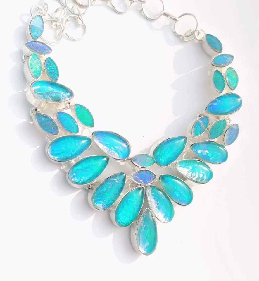 Collar de joyería hecho a mano de plata de ley 925 con piedras preciosas de ópalo trillizos australianos Foto 2 de 4