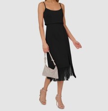 Aidan by Adrianna Papell Women's Black Fold Over Fringe-Hem Sheath Dress Size 0
