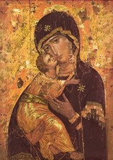 Icono antiguo de madera Santa María/Virgen de Vladimir (5,5" x 7,5")