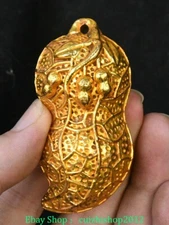 2.7'' Rare Old Chinese Pure Bronze Gilt Dynasty Huasheng Peanut Amulet Pendant