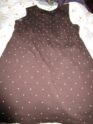 NEW LANDS END SLEEVELESS PONTE WELT POCKET POLKA DOT BROWN DRESS
