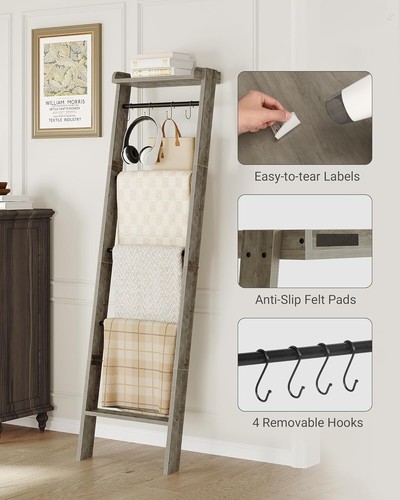 6-Tier Blanket Ladder Shelf with Removable Hooks - Vintage Greige & Black - Picture 7 of 11