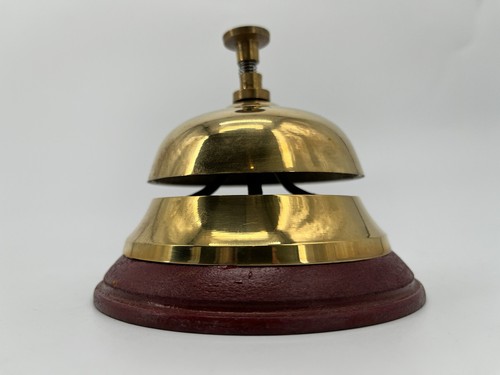 Vintage Solid Wood Base Brass Hotel Desk Bell - Picture 3 of 5
