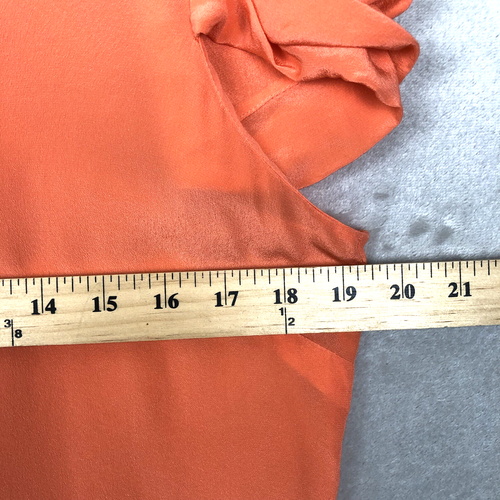 ODILLE 100% Silk Top Sz 10 Orange V-Neck Tie Pleated Cap Sleeve Chiffon Popover - Picture 8 of 10
