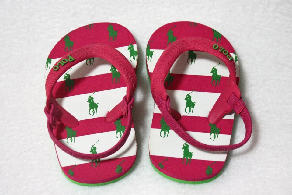 Ralph Lauren Polo Pink & White Stripe Thong Sandals - Girls Infant 2/3 - Image 3 of 4