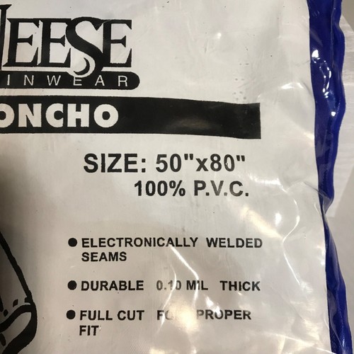 Neese Blue Rainwear Poncho 50x80 100% PVC Electronically Welded Seams Full Cut - Picture 2 of 4