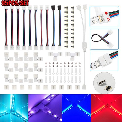 95 pièces/lot connecteur DEL 4 broches pour 5050 RGB bande DEL accessoires lumineux forme T/L - Photo 1 sur 12