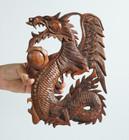 Wooden Dragon Holding Ball Wall Art, Chinese Dragon, Fantasy, Gift for Father
