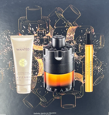 Azzaro The Most Wanted 3 piece Parfum, Hair & Body Shampoo Set