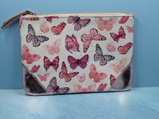 Ipsy Pink Butterflies Metallic Glam Bag Makeup Cosmetics Bag