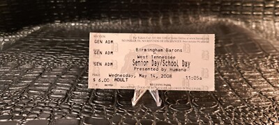 Birmingham Barons vs West Tennessee 05/14/2008 Game Ticket MiLB Senior Day