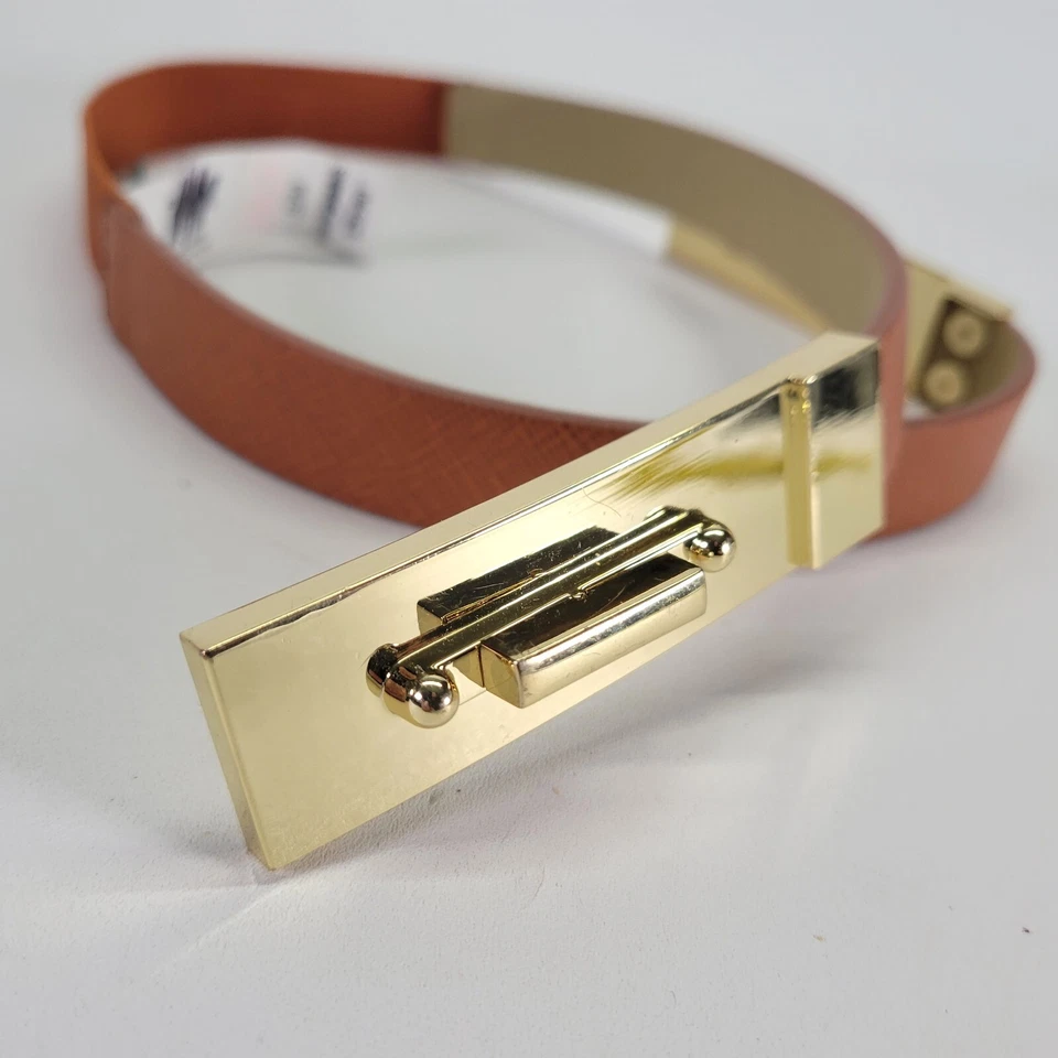 Express Stretch Belt 28 Turnlock Buckle Waist Gold Tone Buckle Brown - Image 3 of 4