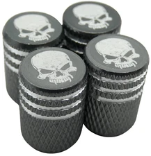 4x Wheel Tire Valve Cap Stem Cover For Bike, Car, Trucks SKULL Gray