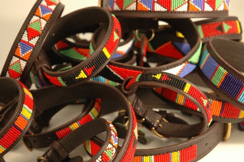 Dog Collar Leather Hand Beaded Whopper size (25.2-29.6 inch neck) Fairtrade - Picture 5 of 6