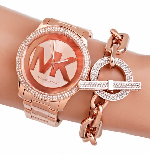 Montre pour femme Michael Kors montre-bracelet MK6880 Tibby or rose acier inoxydable cristal neuve - Photo 6 sur 10