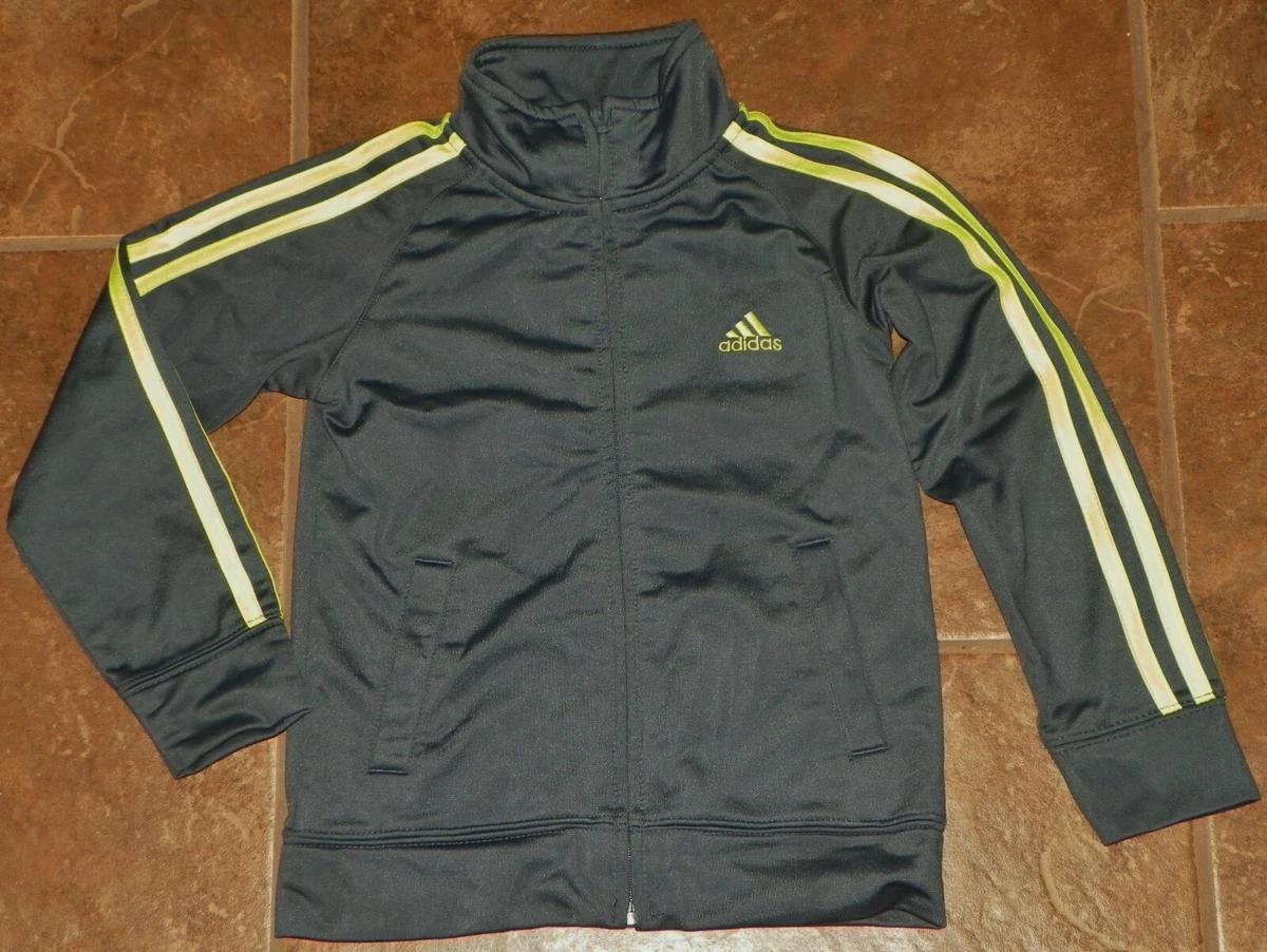 Boys ADIDAS Athletic Track JACKET Gray Charcoal Ash Neon Green