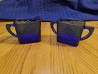 Hazel Atlas Cobalt Blue Chevron Pattern Creamer and Sugar Set Depression Glass