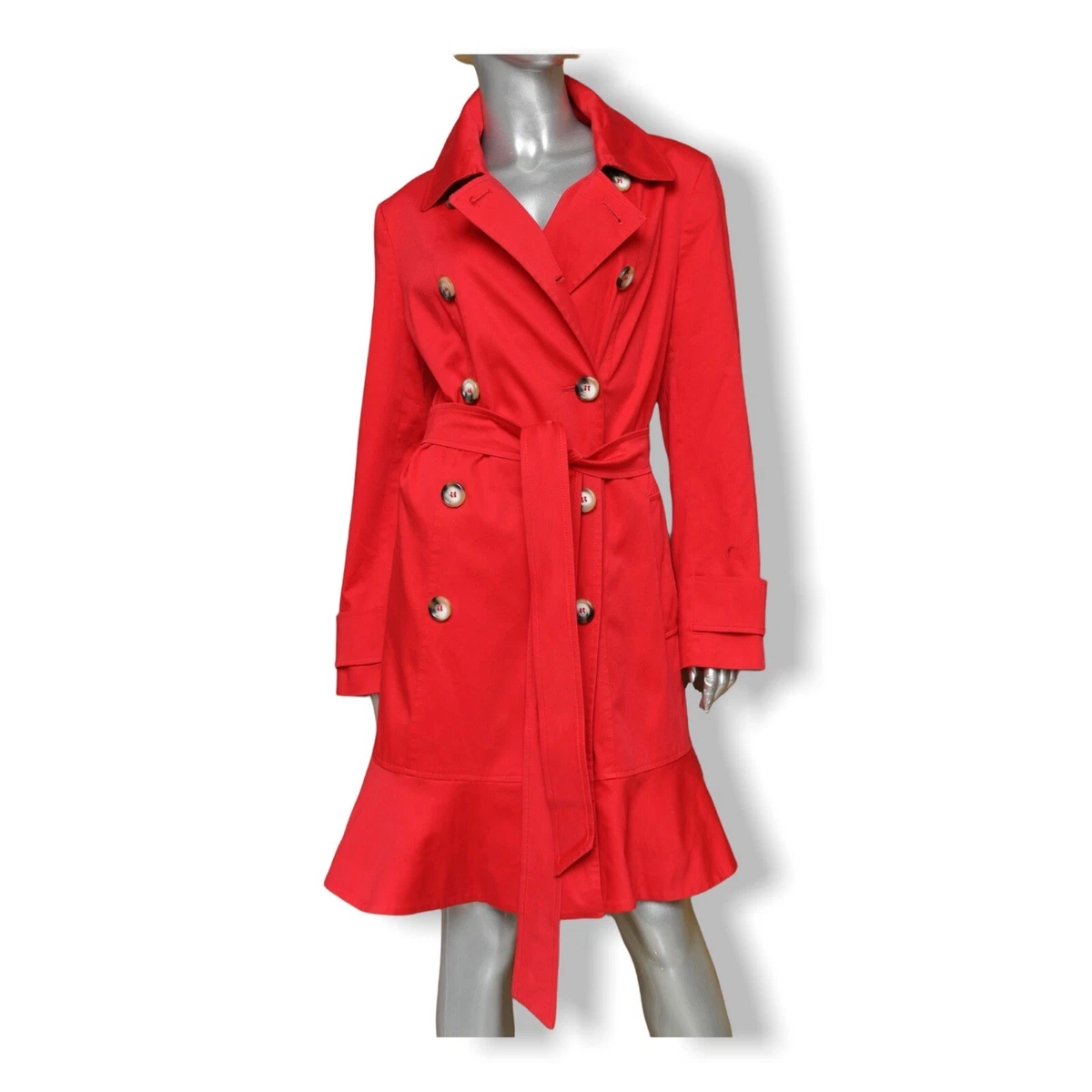 Helene Berman Bright Red Trench Coat Women s Double Breasted Dress Coat 8 L