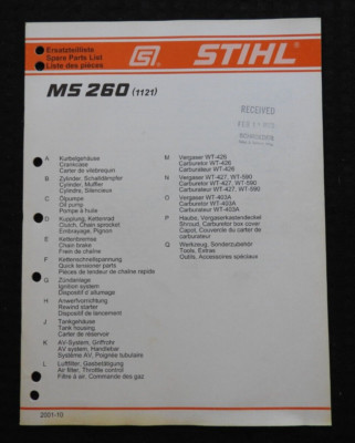 GENUINE STIHL MS 260 CHAINSAW PARTS LIST CATALOG MANUAL ORIGINAL