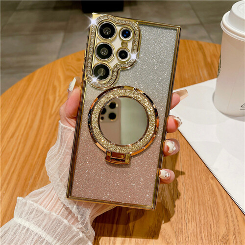 For Samsung S24 S23 Ultra S22 Plus Bling Diamond Magnetic Ring Stand Case Mirror - Bild 22 von 24
