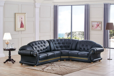 ESF Furniture Apolo Sectional Sofa Living Room in Black Italian Leather