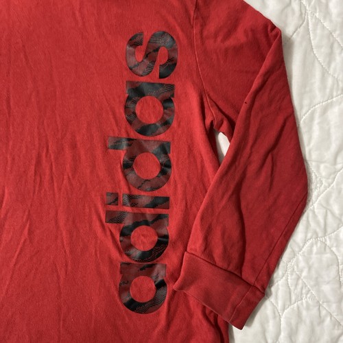 Kids adidas Spell Out Long Sleeve Hooded Shirt Size: 4, Red, 100% Cotton - Picture 3 of 4