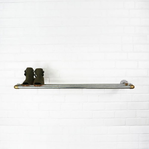Industrial Shoe Rack Silver And Brass Pipe Style Wall Mounted, Rustic Modern!! - 第 1/4 張圖片