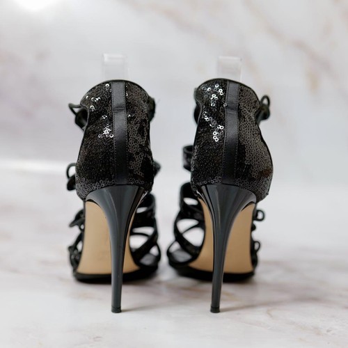 Gianvito Rossi Sandals Black Gladiator Sequins Size EU 37 US 7 Used - Picture 4 of 12