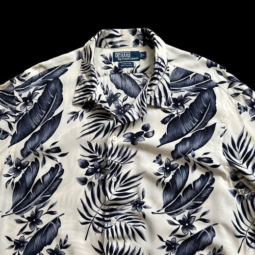 Polo Ralph Lauren Floral Hawaiian Shirt Mens Sz Large Off White Blue Button Up - Picture 3 of 5