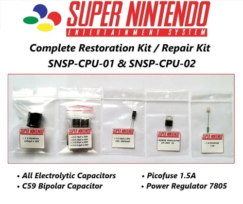 Super Nintendo Cap Kit / Complete Restoration Kit / SNSP-CPU-01 and SNSP-CPU-02 - Picture 1 of 4