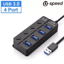4 Port USB 3.0 2.0 Hub USB Splitter Adapter  Multi-Port Independent Power Switch