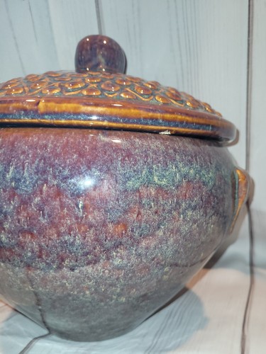 Pottery bean pot With Lid Or Cookie Jar Earth Tones Glaze Large Size - Picture 4 of 24