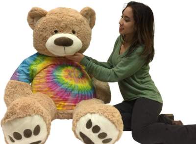 Big Plush Giant 5 Foot Teddy Bear Soft Ultra Premium Quality Wears Tie Dye Shirt