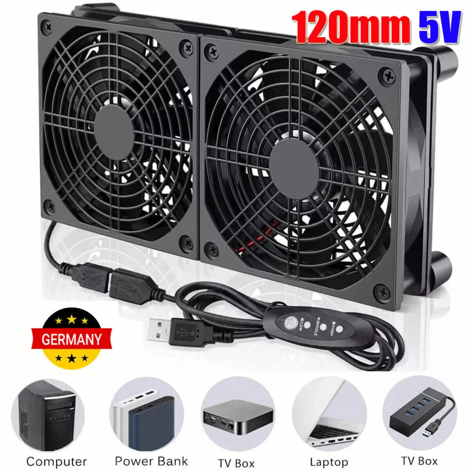 Doppel Lüfter PC Ventilator lüfter 120 mm Leise PC Gehäuselüfter Fan USB 5V - Bild 4 von 4