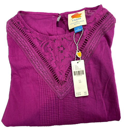 Farm Rio Anthropologie Kelsie Purple Lace Eyelet Blouse Top Womens XS MSRP: $118 - Picture 17 of 19