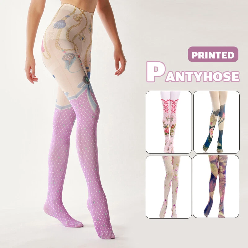 Mujeres 140D Estampado Floral Terciopelo Pantimedias Harajuku Lolita Calzas Medias Opacas Foto 2 de 4