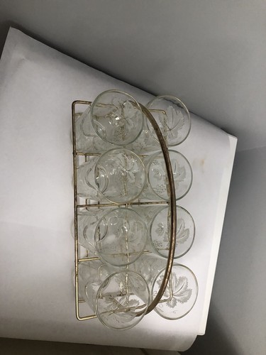 Vintage Libby 8 vasos hojas blancas y doradas con portador - Imagen 2 de 4