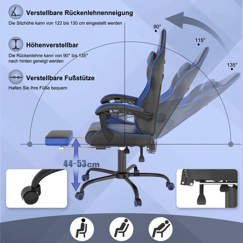 Gaming-Stuhl Drehstuhl Bürostuhl mit Massagefunktion Höhenverstellbar Max 135kg - Bild 2 von 18