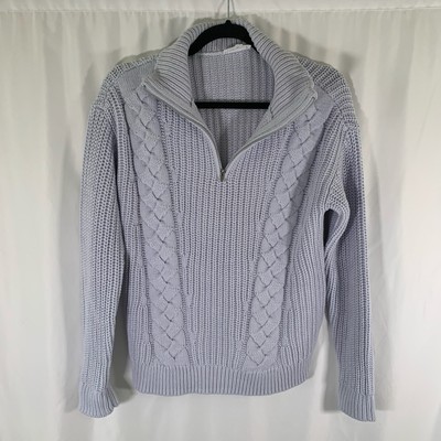 Haven Well Within Sweater Women's XS White Grey Cable Knit 1/4 Zip Pullover