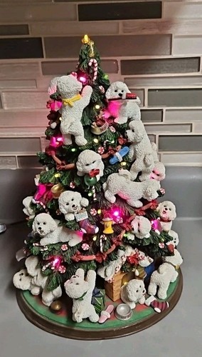 Danbury Mint Bichon Frise Hund beleuchtet 12" Urlaub Weihnachtsbaum funktioniert