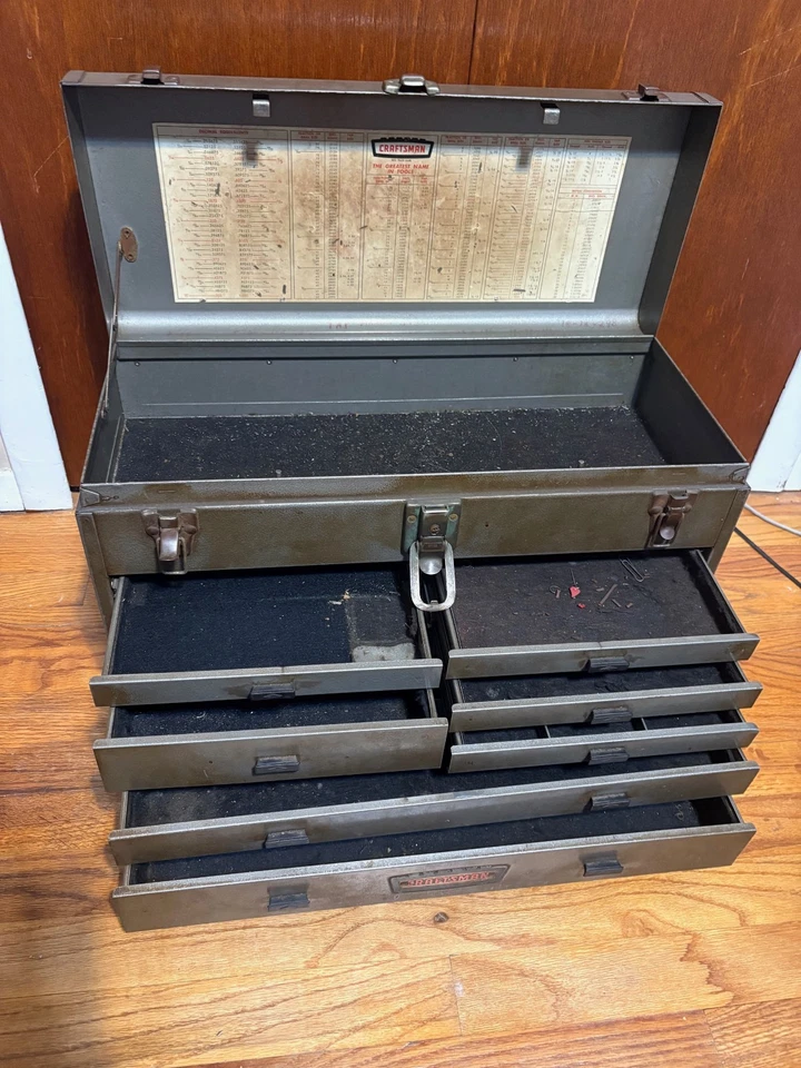 VTG CRAFTSMAN MACHINIST TOOL CHEST BOX 8 DRAWER - Vintage RARE - w/ felt - Image 2 of 2