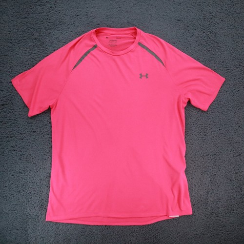 Under Armour Top T-shirt Men Large Polyester Regular Fit Short Sleeve, Pink